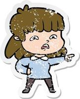 distressed sticker of a cartoon worried woman vector