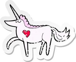 retro distressed sticker of a cartoon unicorn vector