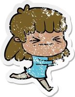 distressed sticker of a cartoon woman vector