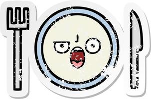 distressed sticker of a cute cartoon dinner plate vector