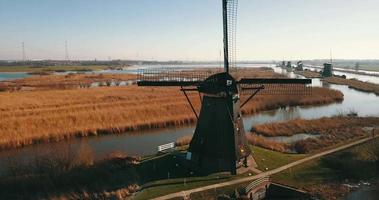 Aerial View to the Windmills at Kinderdijk , Netherlands video