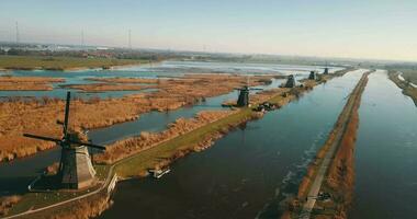 Aerial View to the Windmills at Kinderdijk , Netherlands video