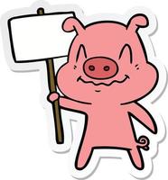 sticker of a nervous cartoon pig vector