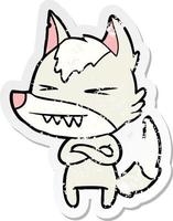 distressed sticker of a angry wolf cartoon vector