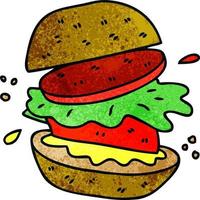 quirky hand drawn cartoon veggie burger vector
