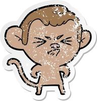 distressed sticker of a cartoon annoyed monkey vector