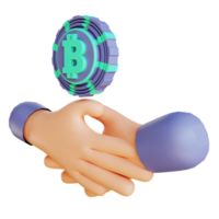 Acuerdo de bitcoin de ilustración 3d adecuado para criptomonedas