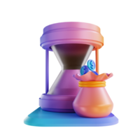 3D illustration colorful hourglass and money bag png