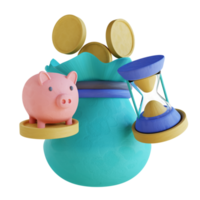 3D illustration coin bag and hourglass png