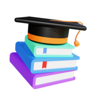 3D illustration toga hat and books for education png