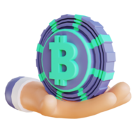 3D illustration bitcoin and hand suitable for cryptocurrency png