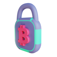 3D-illustration bitcoin säkert lås 2 lämpligt för kryptovaluta png