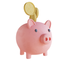 3D illustration piggy bank and coins png