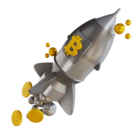 3d ilustración puesta en marcha cohete bitcoin png