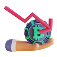 3D-illustration bitcoin kurs ned och hand 3 lämplig för kryptovaluta png