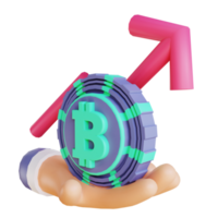 3D-illustration bitcoin takt upp och hand lämplig för kryptovaluta png