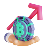 Tasa de bitcoin de ilustración 3d y mano adecuada para criptomonedas png