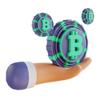 3d illustratie bitcoin en hand 5 geschikt voor cryptocurrency png