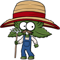 Cute cartoon cannabis marijuana character farmer png