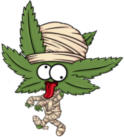 múmia fofa de personagem de halloween de cannabis e maconha png