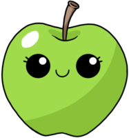 carino e sorriso cartone animato frutta personaggio colorato mela verde png