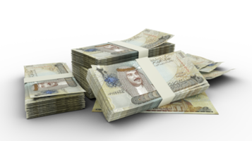 3D Stack of Bahrain Dinar notes isolated on transparent background, png transparency