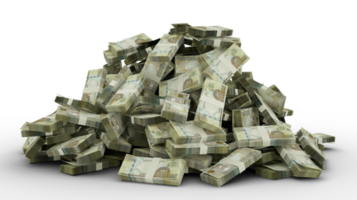 gran pila de billetes de dinares de Bahrein mucho dinero aislado sobre fondo transparente, png transparencia. Representación 3D de paquetes de dinero en efectivo