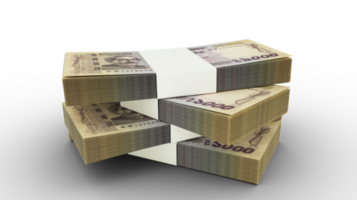 3d rendering of Stack of 1000 Bangladeshi taka notes. Few bundles of Bangladeshi currency isolated on transparent background, png transparency