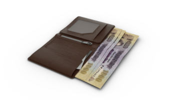 3D rendering of 1000 Bangladeshi taka notes in wallet isolated on transparent background, png transparency