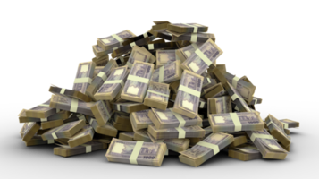 Big pile of 1000 Bangladeshi taka notes a lot of money isolated on transparent background, png transparency. 3d rendering of bundles of cash