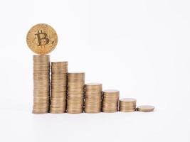 Financial growth concept with golden Bitcoins ladder photo