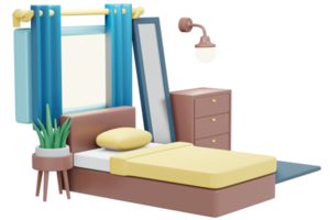 Interior moderm bedroom isometric view 3d render png