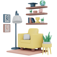 conjunto de móveis de estudo de leitura interior 3d render png