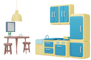 Interior kitchen counter furniture set 3d render png