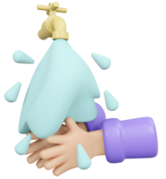 Washing hand with water 3d render png