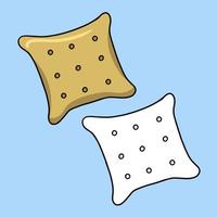 Set of picture, square dry yellow cookies, vector illustration in cartoon style on a colored background