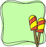 Square light green frame, copy space, popsicle on a stick. Vector illustration, cartoon style