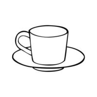 Monochrome picture, simple ceramic cup and saucer, vector illustration on a white background