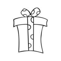 Monochrome picture, Square gift box with festive ribbon, Vector Black and White illustration