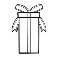 Monochrome picture, high gift box with festive ribbon and bow , vector monochrome illustration on white background