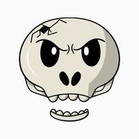cráneo enojado con crack, lindo cráneo de dibujos animados para vacaciones, ilustración de vector de estilo de dibujos animados sobre fondo blanco