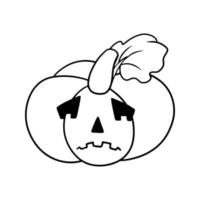 Monochrome picture, pumpkin sad for Halloween with cartoon-style emotions, vector illustration isolated on a white background