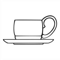 Monochrome picture, decorative ceramic cup and saucer, side view, vector illustration on white background