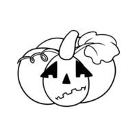 Monochrome picture, Sad character, cute Halloween pumpkin with cartoon-style emotions, vector illustration isolated on a white background