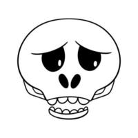 Monochrome picture, Sad character, Cute cartoon skull , vector illustration in cartoon style on a white background
