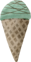 Watercolor ice cream in waffle cone png