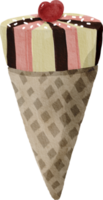 Watercolor ice cream in waffle cone png