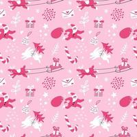 Christmas pink seamless pattern with Santa Claus. vector