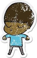 distressed sticker of a cartoon calm boy vector