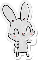 distressed sticker of a cute cartoon rabbit vector